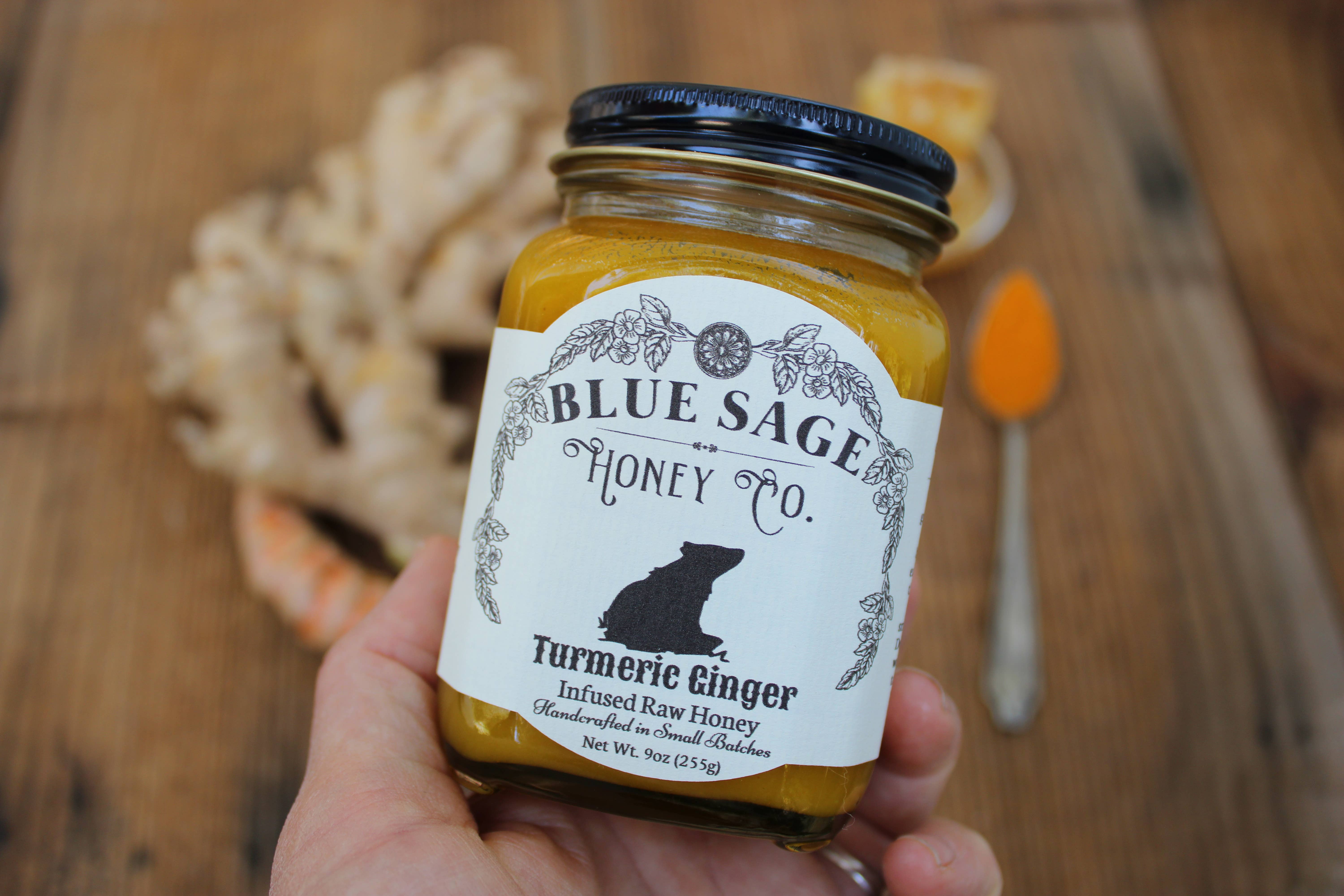 Blue Sage Honey Co. - Venta al por mayor Miel - Miel Cruda Infusionada con Cúrcuma y Jengibre Real Cúrcuma y Jengibre5