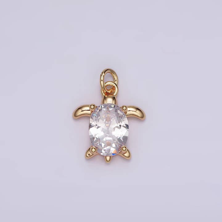 Pingente Adicional de Tartaruga Animal com Zircônia Cúbica Oval Transparente em Ouro 16K | AG101 por atacado de Aim Eternal