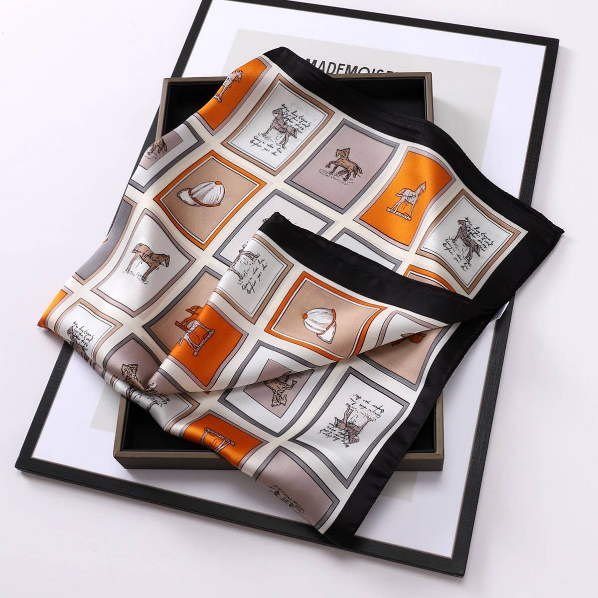 ACCITY - Wholesale Scarf - Women's - Vintage Letter Print Satin Square Scarf for Women_CWASC08095