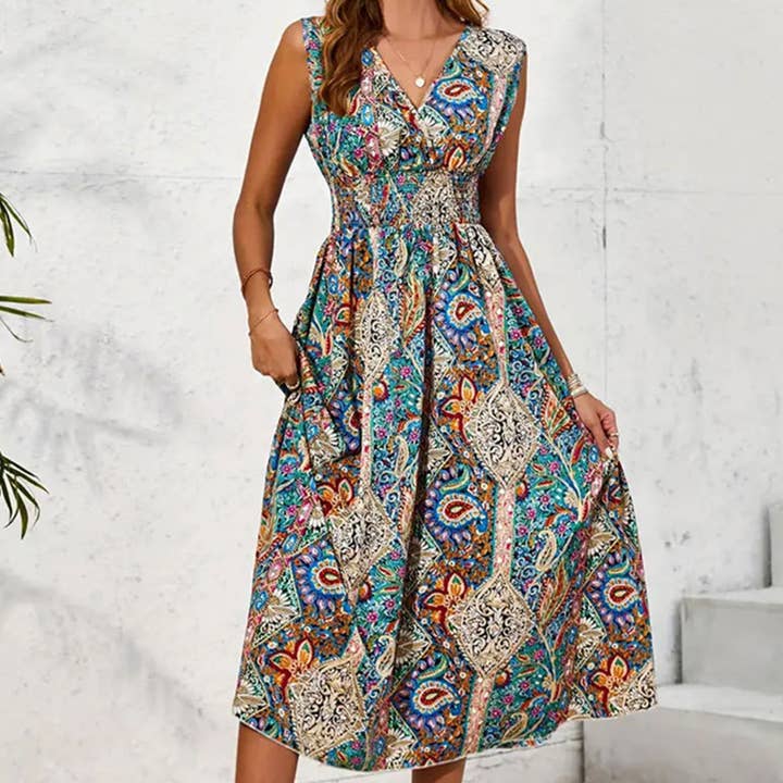 ROYALBLUE Printed V-neck dress for wholesale on Faire