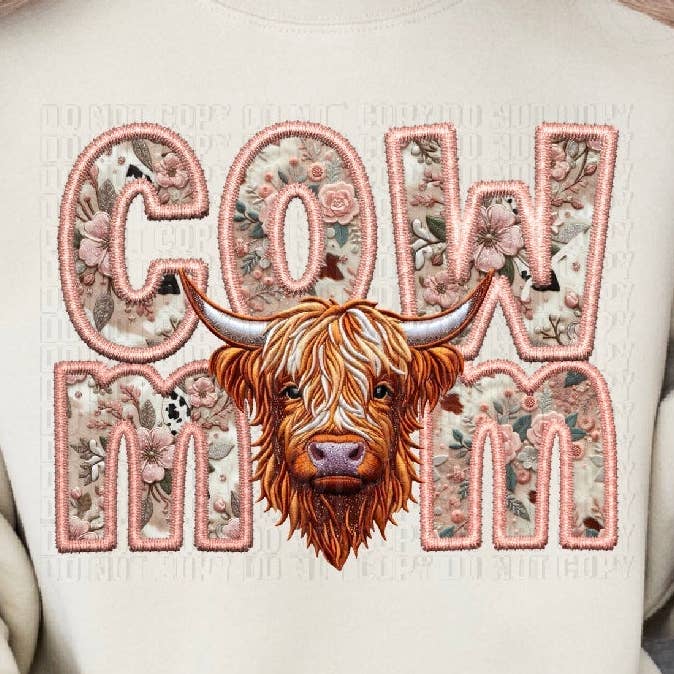 Cow Mom Faux DTF Transfer for wholesale by K and M Designs