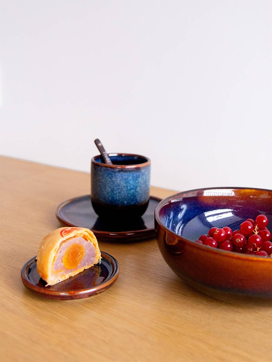 rivêt - L'Indochineur – Engroshandel Skål – Sæt med 4 store Hoa Bien skåle i blå okker3