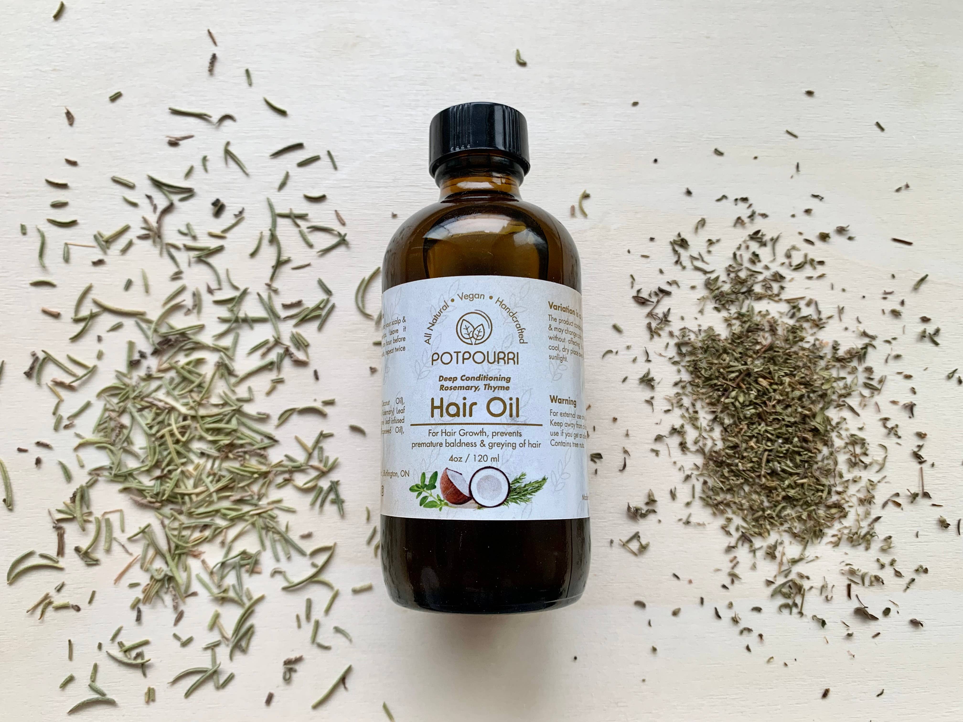 Potpourri All Natural Inc. – Óleo de cabelo por atacado – Óleo de cabelo de tomilho alecrim