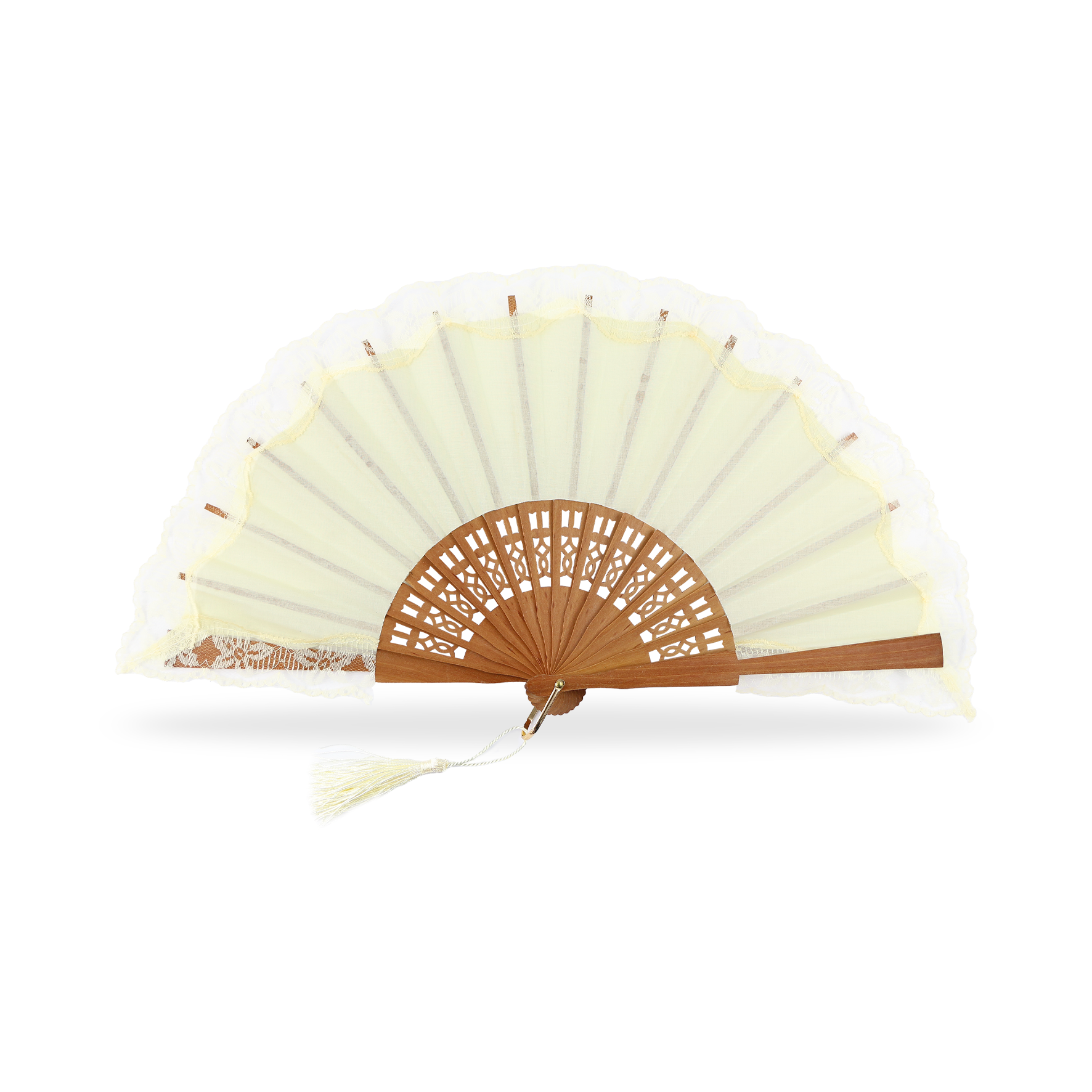 Cuatrogotas - Wholesale Party/Paper Folding Fan - Natural wood fan with lace, 24 cm. Ref-A221