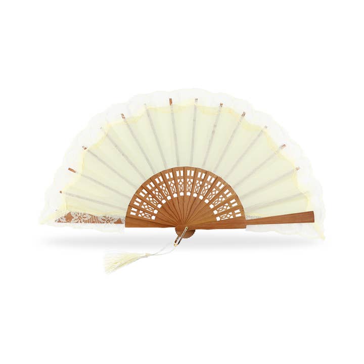 Cuatrogotas - Wholesale Party/Paper Folding Fan - Natural wood fan with lace, 24 cm. Ref-A221