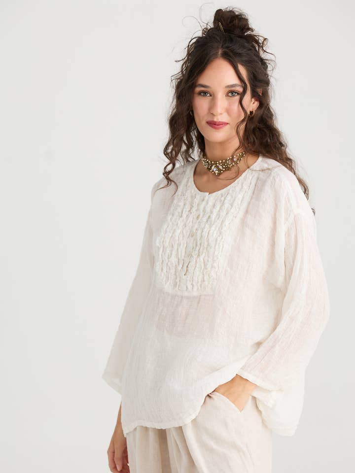 MUJERES - Top de gasa de lino Florian. Crema para venta al por mayor de Miss Rose Sister Violet