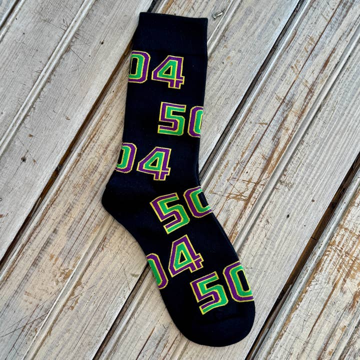Mardi Gras 504 Sock-black for wholesale by Nola Mercantile