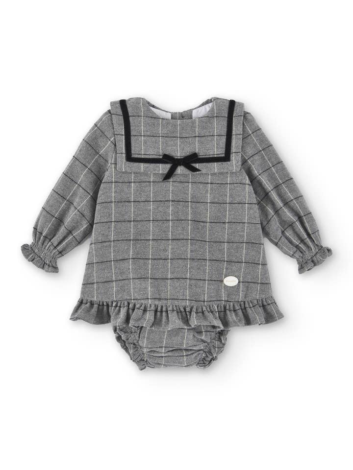 Conjunto vestido, braguita y capota de bebé cuadros vichy Cocote & Charanga. para venta al por mayor de Charanga