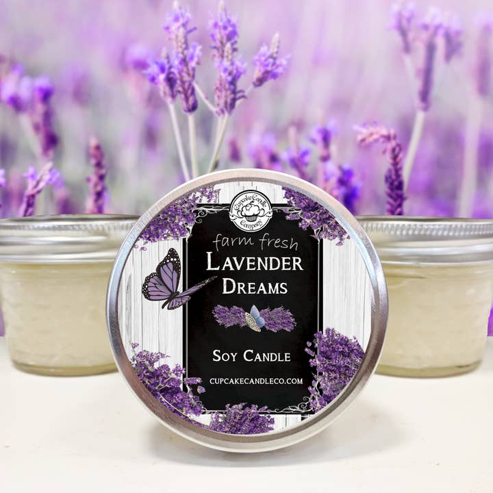 Lavender Dreams Small Mason Jar Candle for wholesale by Cupcake Candle Company