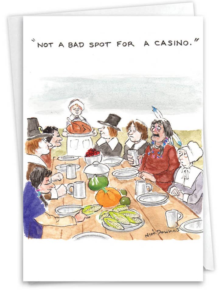 Thanksgiving Greeting Card - Pilgrim Casino for wholesale by NobleWorks