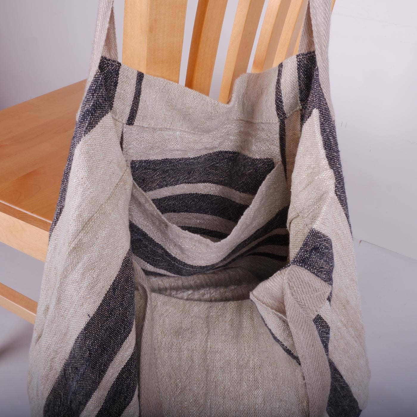 NorraVilla - Wholesale Kruidenierswinkel/boodschappentas - Zwarte linnen boodschappentas met structuur2