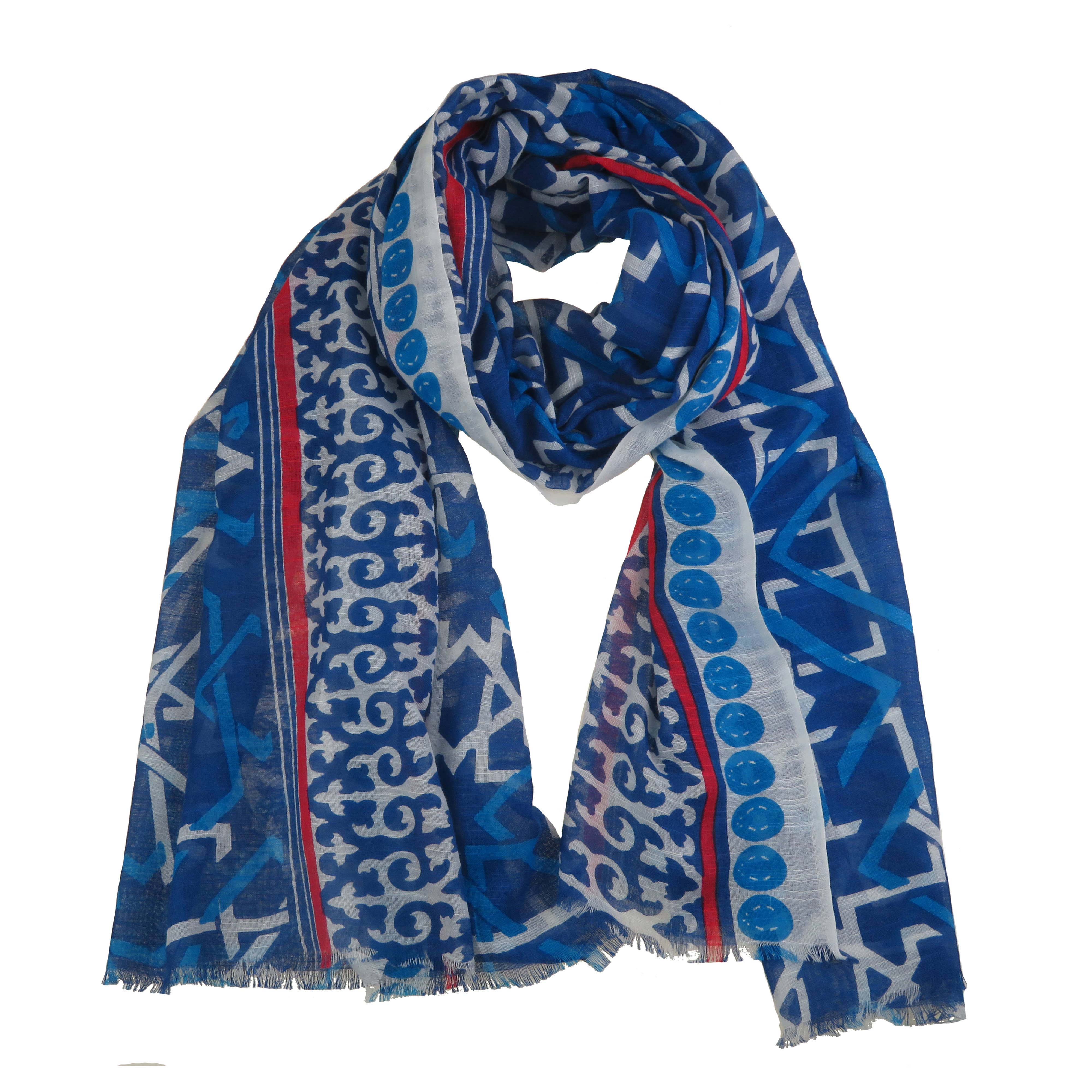 Supplement D'AM - Wholesale Scarf - Women's - Isfahan Pareo Stole in Cotton Navy - Red2