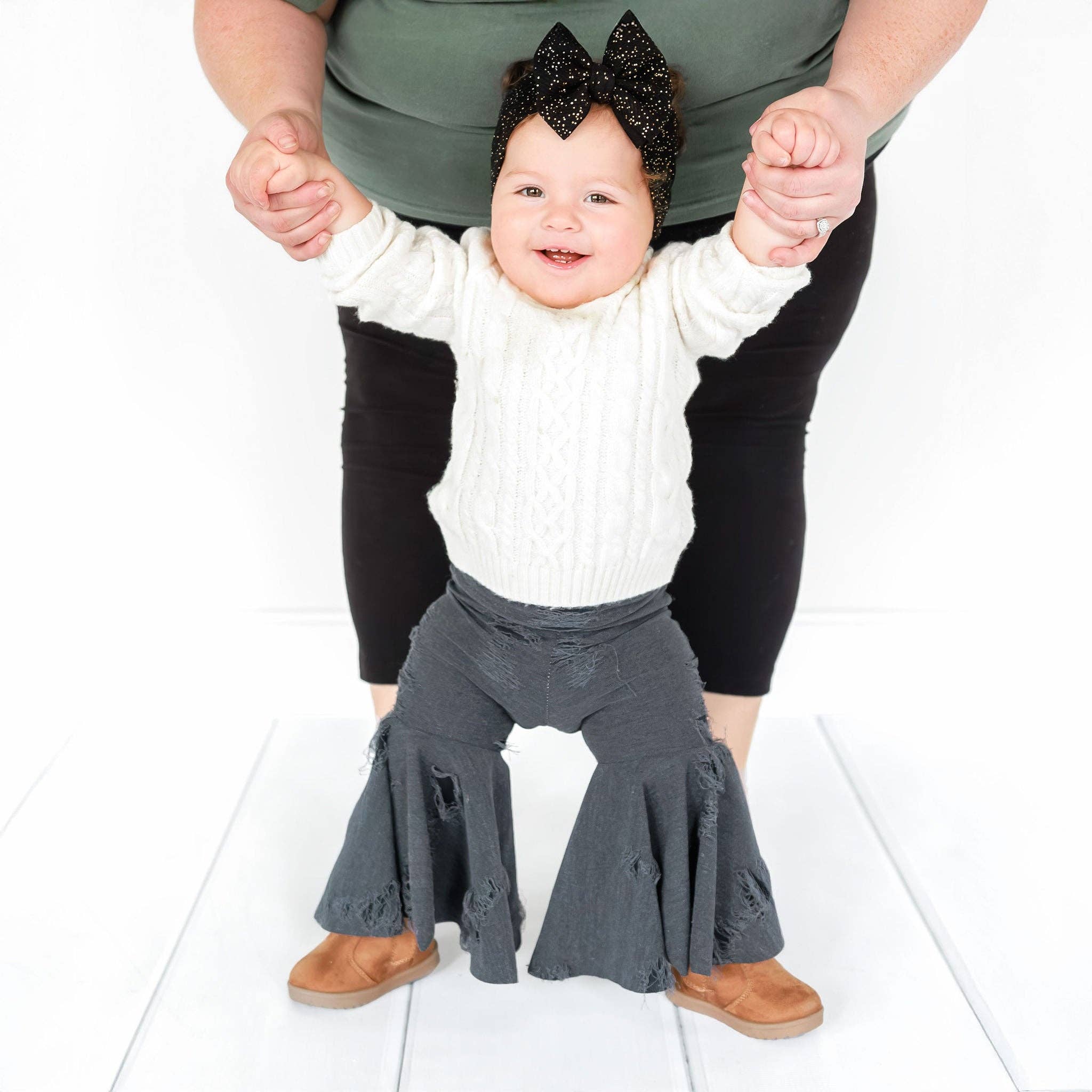 Tiny toes Baby Co - Wholesale Pants - Baby - Distressed Denim Inspired Baby Bell Bottoms0