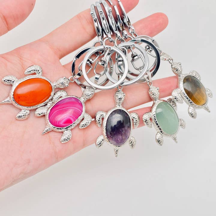 Mio Queena - Wholesale Keychain - Women's - Turtle Shaped Charm Pendant Inlaid Natural Stone Keychain