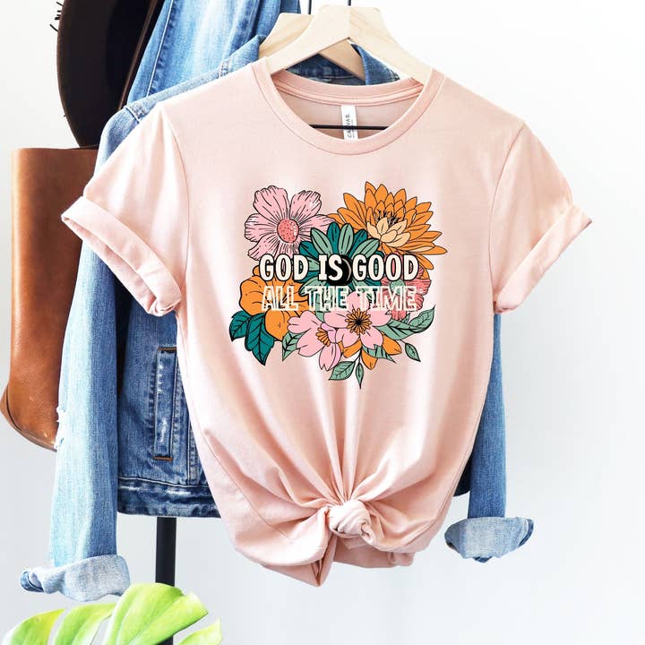 God is Good All The Time Peach Tee for wholesale by Simply Tees