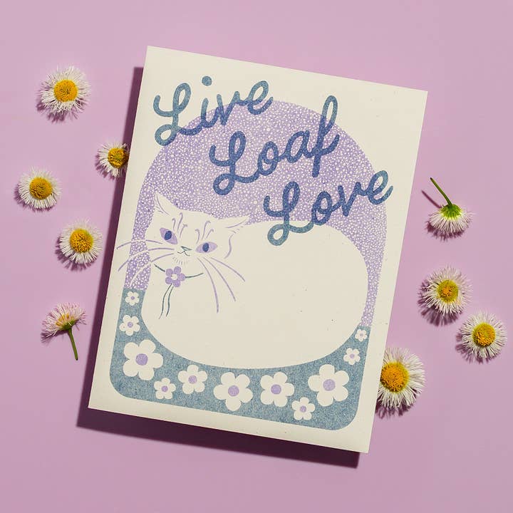 Live Loaf Love - Risograf lykønskningskort for engroshandel hos Bromstad Printing Co.