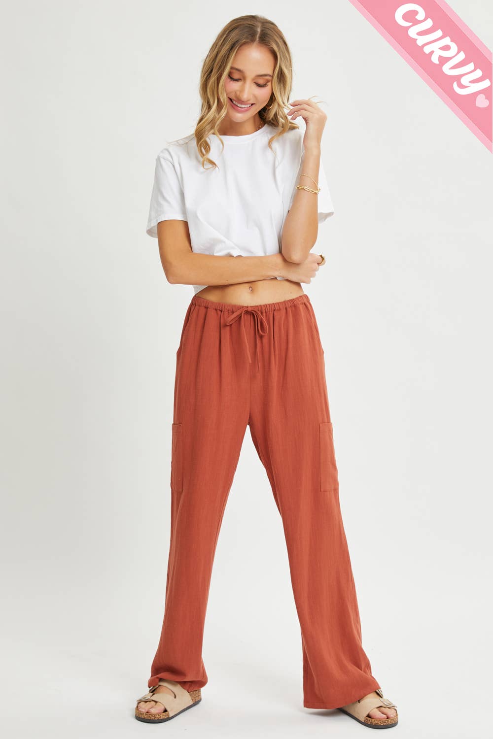 Sweet Lovely by Jen - Wholesale Pants - Women's - PLUS SIZE LINEN- BLEND PULL-ON-PANTS37