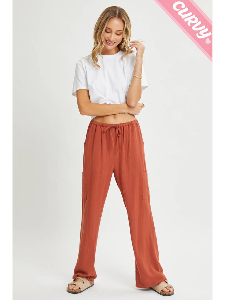 Sweet Lovely by Jen - Wholesale Pants - Women's - PLUS SIZE LINEN- BLEND PULL-ON-PANTS37