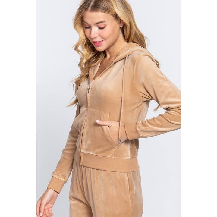 Paperdoll - Wholesale Jacket – Women's - LONG SLV VELOUR HOODIE JACKET 17