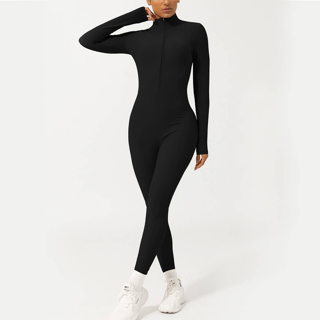Sodalemon – wholesale Unitard – Women′s – Women Half ZipperLong Sleeve Fitness Active Jumpsuit5