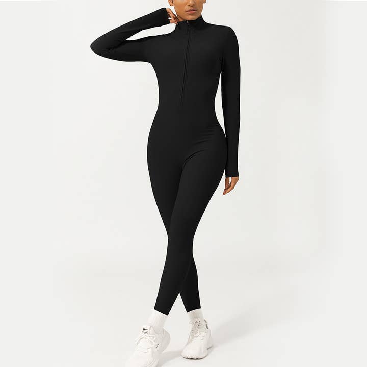 Sodalemon – wholesale Unitard – Women′s – Women Half ZipperLong Sleeve Fitness Active Jumpsuit5