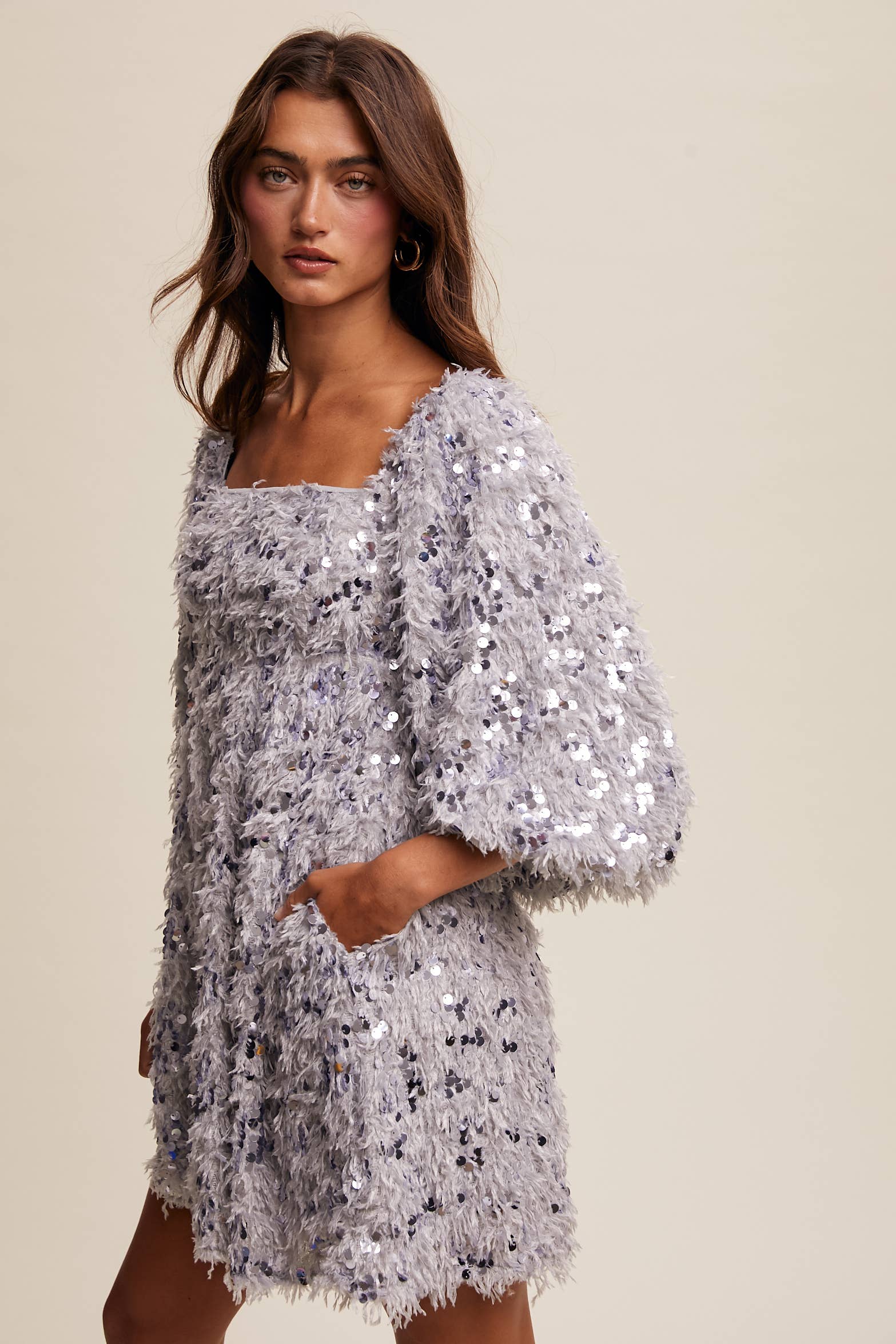 Listicle – Vestido - Mulher por atacado – Vestido Mini com Franjas de Lantejoulas LD146820