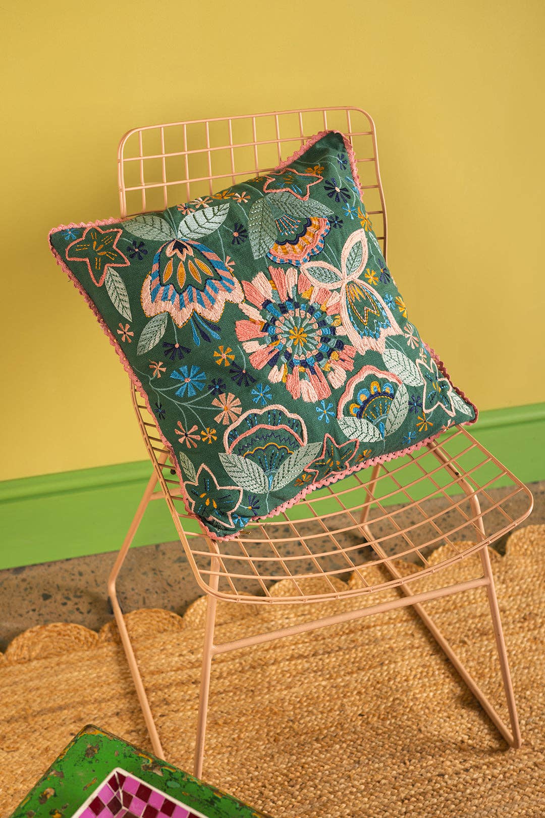 Ian Snow Ltd - Vendita all'ingrosso Cuscini per sedie - Copricuscino Ricamato con Motivo Floreale Verde Mare2