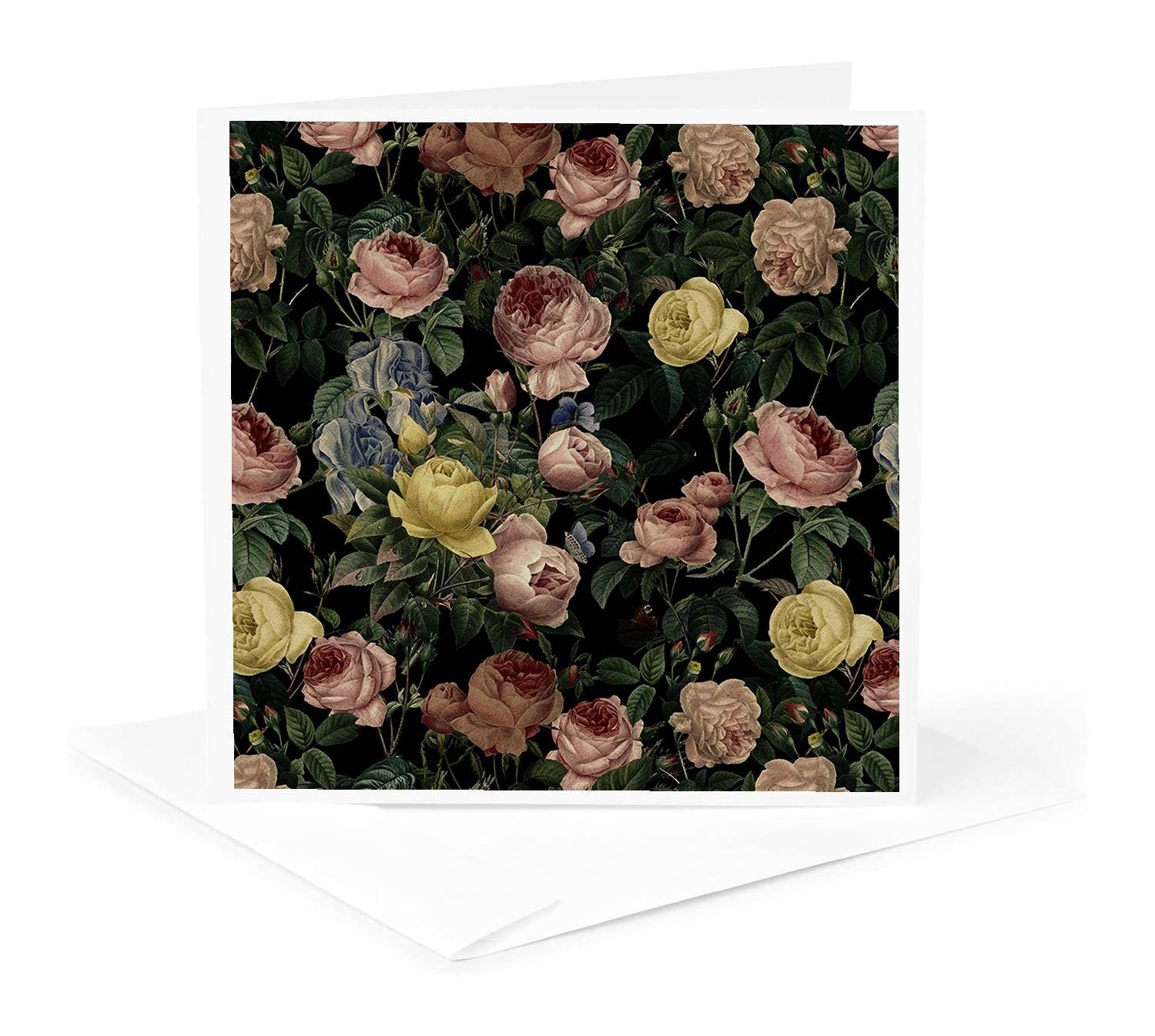 3dRose - Wholesale Everyday Greeting Card - 3dRose, Victorian Luxury Vintage Black Rose Flower Watercolor Summer Pattern, Greeting Card0
