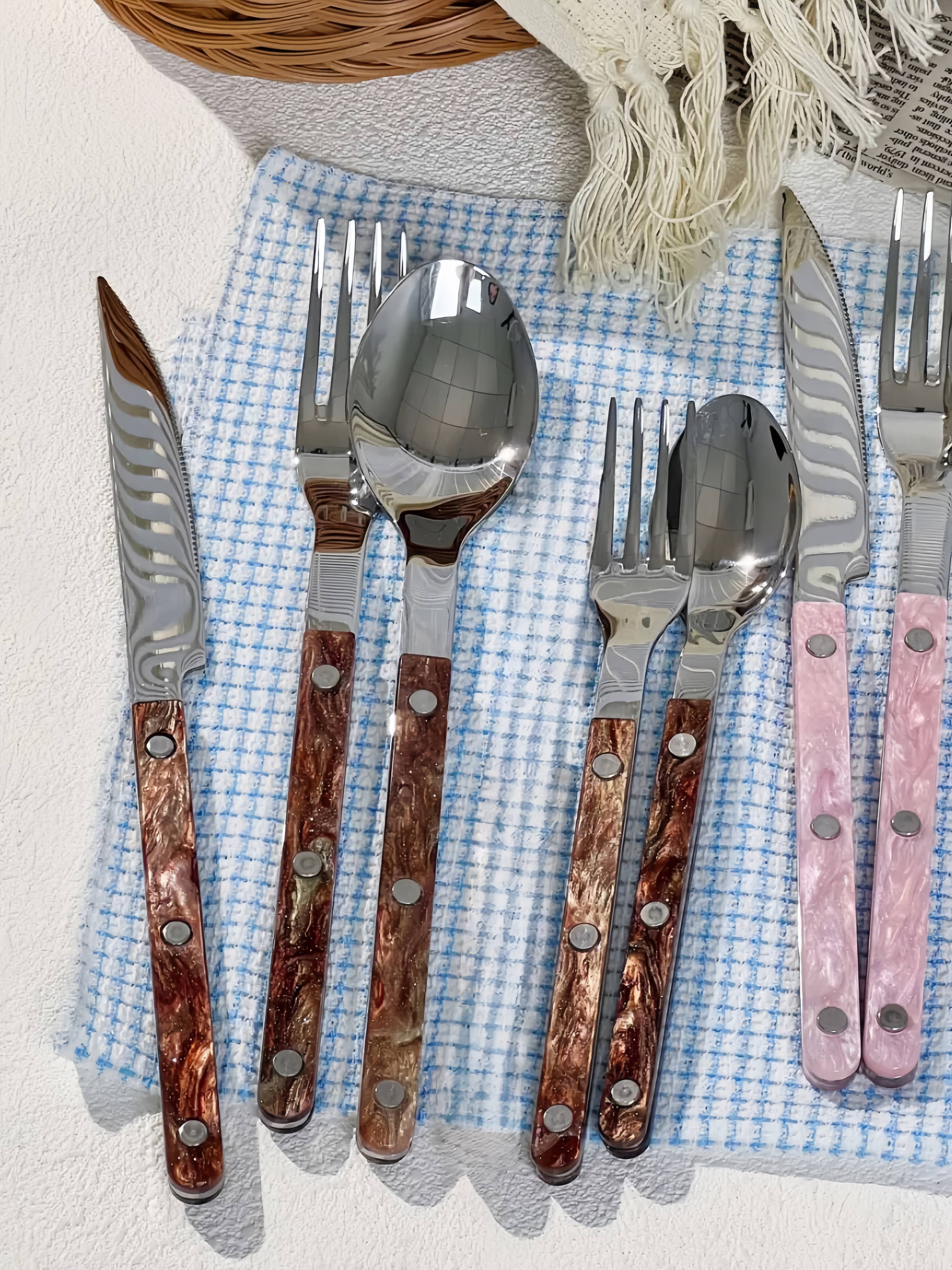 INSPECIAL HOME - Wholesale Flatware Set - Set of 10 Pcs Modern Nebula Pattern Cutlery Flatware Utensil4