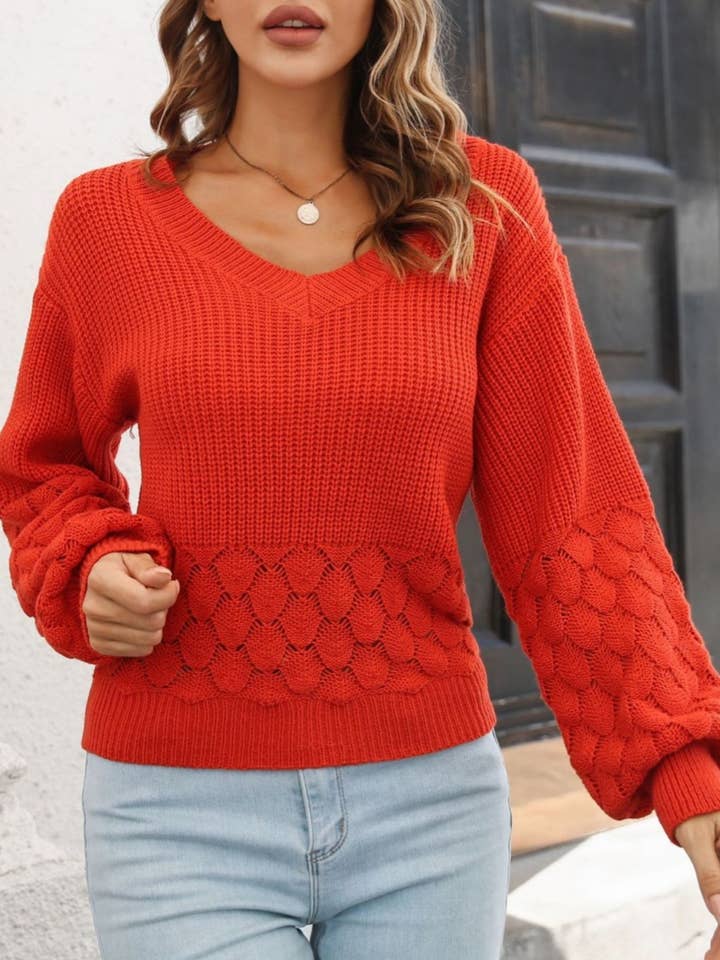 NINEXIS - Wholesale Knit Sweater - Women's - CWOSWL6398_THREE-DIMENSIONAL FEATHER LANTERN SLEEVE SWEATER