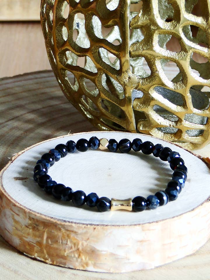 Armband aus schwarzem Achat und schwarzem Kristall für den Großhandel von Mlle A by Aline L
