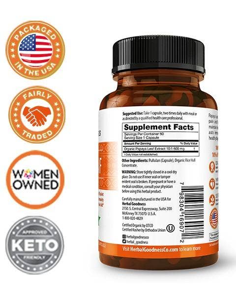 Herbal Goodness – wholesale Oral supplement/vitamin – Papaya Leaf Extract - Capsules 600mg-10X Strength3