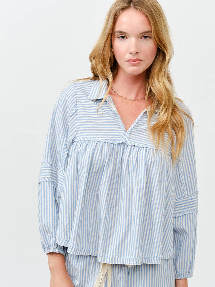Striped Cotton Bubble Blouse Top for wholesale by ILLA ILLA