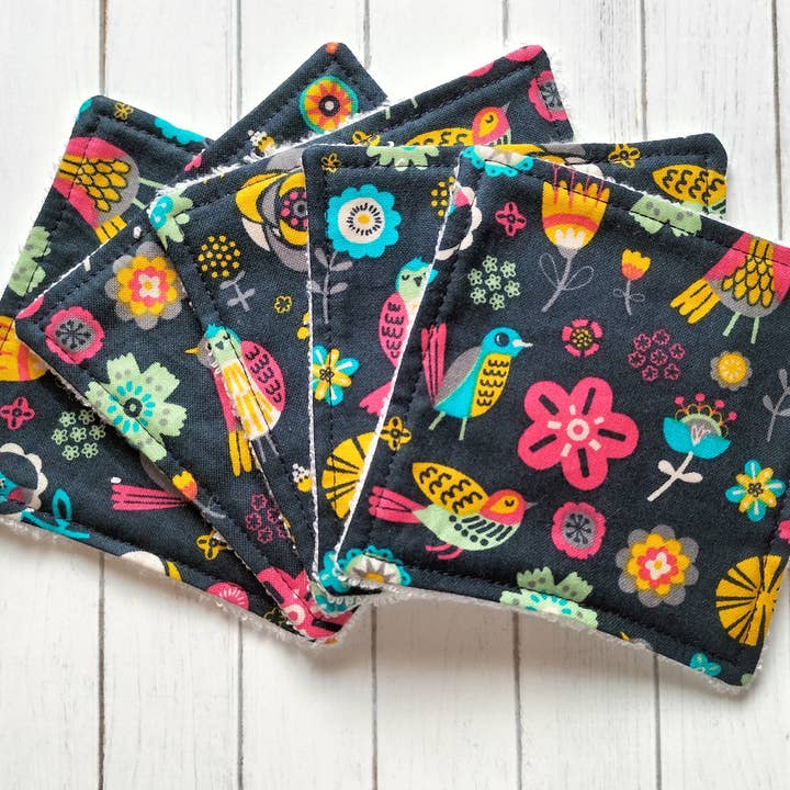 Reusable face cloths, make up remover wipes - birds for wholesale by Hannah and me