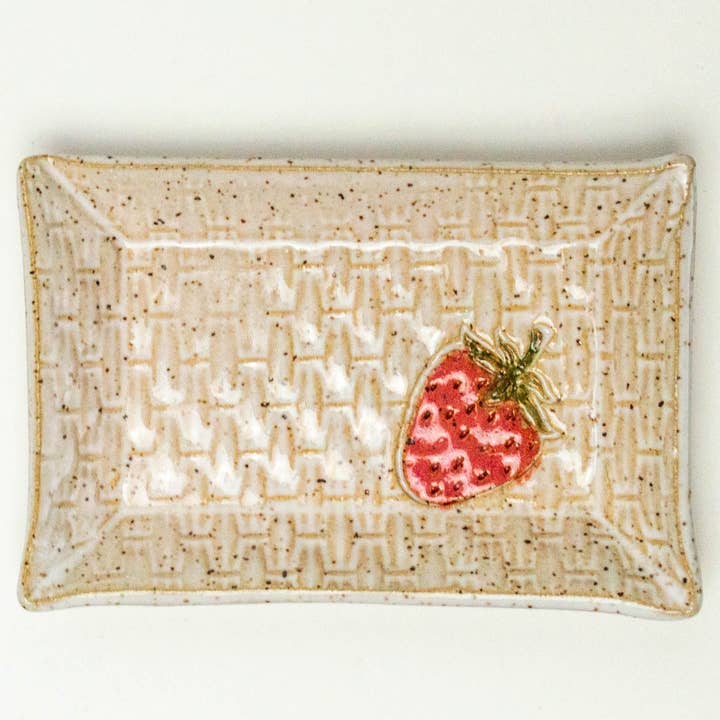 Strawberry Pattern Handmade Ceramic White Trinket Dish for wholesale by White Squirrel Clayworks