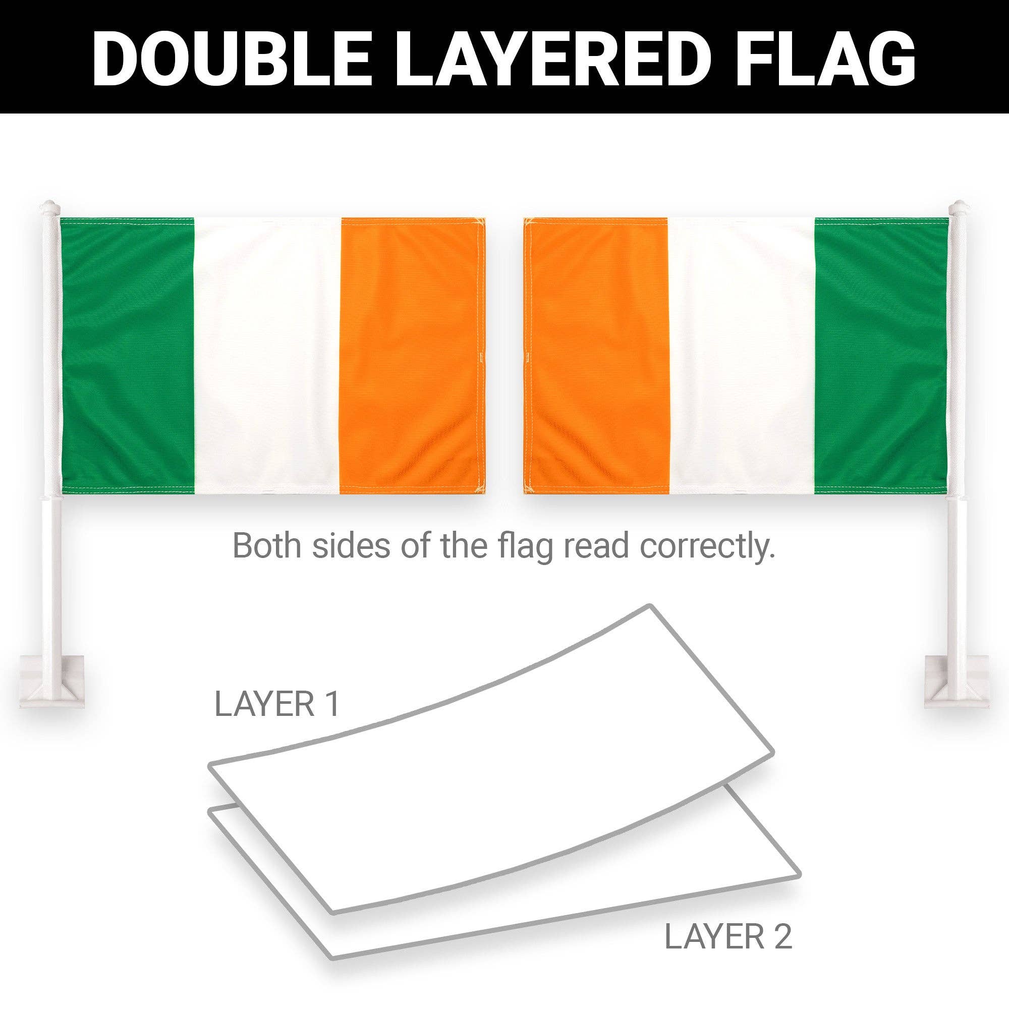 G128 - Wholesale Flag - G128 2 Pack: Ireland Irish Car Flag | 11x17 In | Double LiteWeave Pro Series Double Sided Printed 150D Polyester | Flagpole Included | Perfect for Festival Celebrations, Parades1