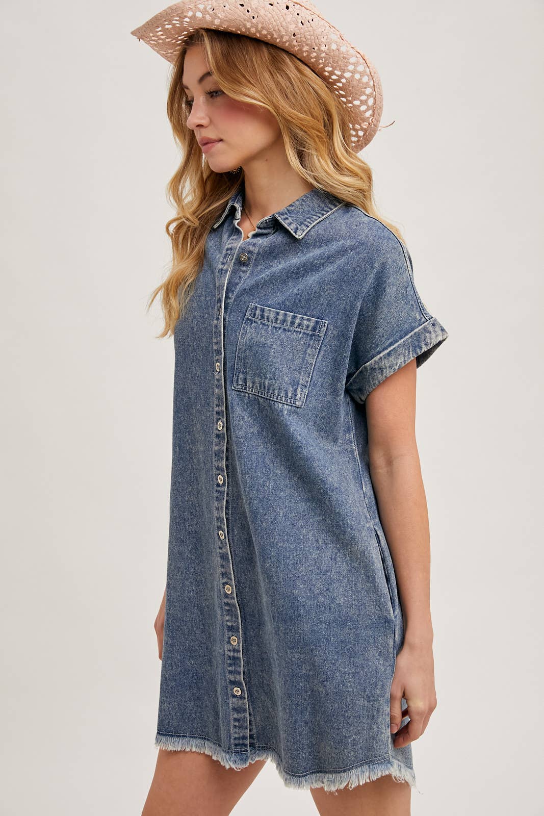 Bluivy - Wholesale Dress - Women's - FRAYED HEM DENIM SHIRT DRESS14