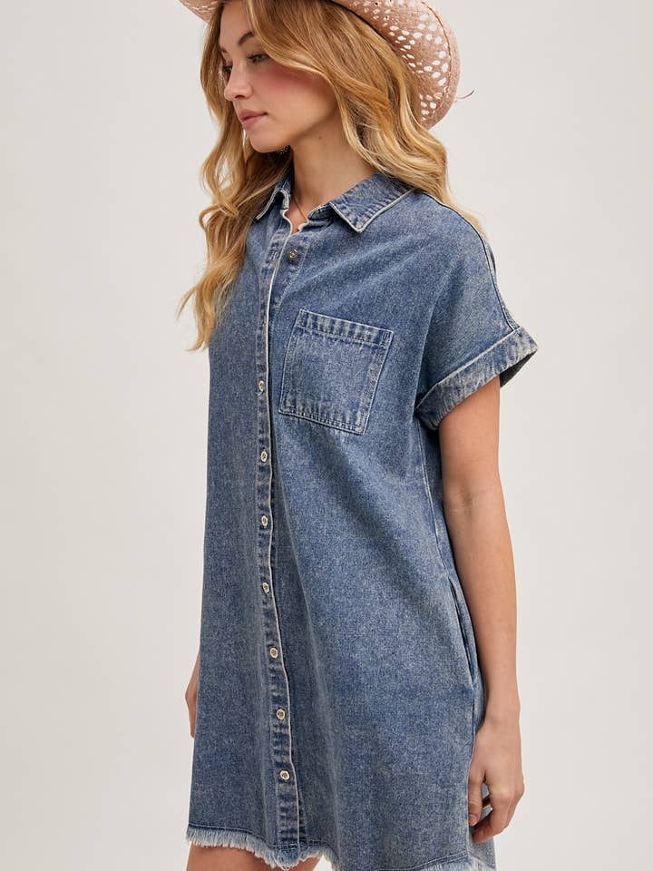 Bluivy - Wholesale Dress - Women's - FRAYED HEM DENIM SHIRT DRESS14