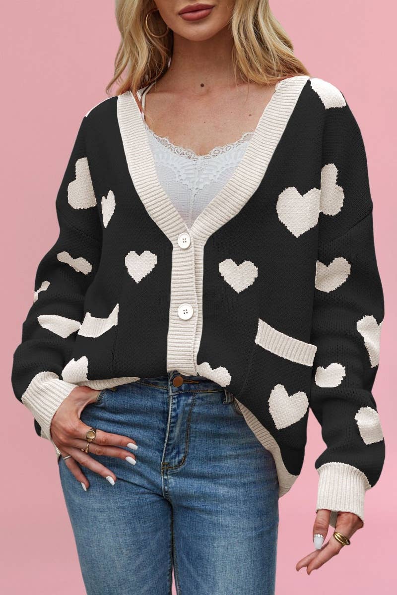 NINEXIS - Wholesale Cardigan - Women's - CWOCAL1824_V-NECK LOVE BUTTON UP SWEATER CARDIGAN5