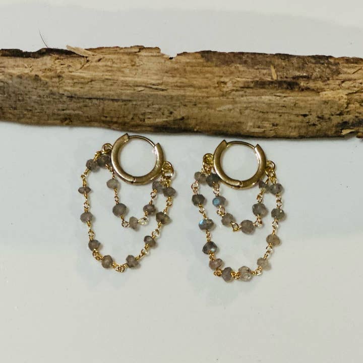 Santore Jewelry Company - Wholesale Huggie Earrings - Layered Gemstone Chain Huggie Hoops3