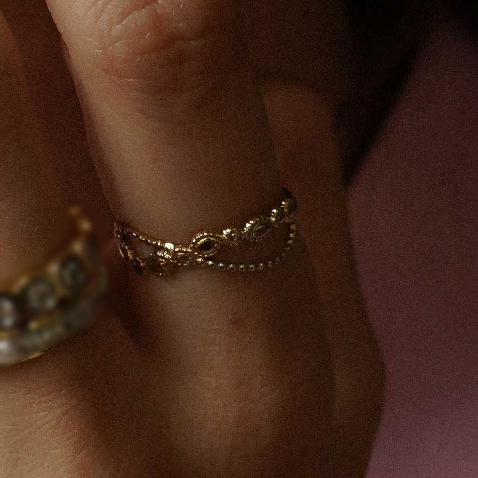 Bijoux 7bis - Wholesale Multi-Stone Ring - Two Cross Row Steel Ring1