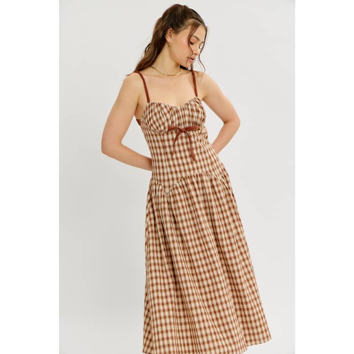 idem ditto - Wholesale Dress - Women's - PLAID MIDI DRESS WITH RUCHED BUST AND OPEN BACK16