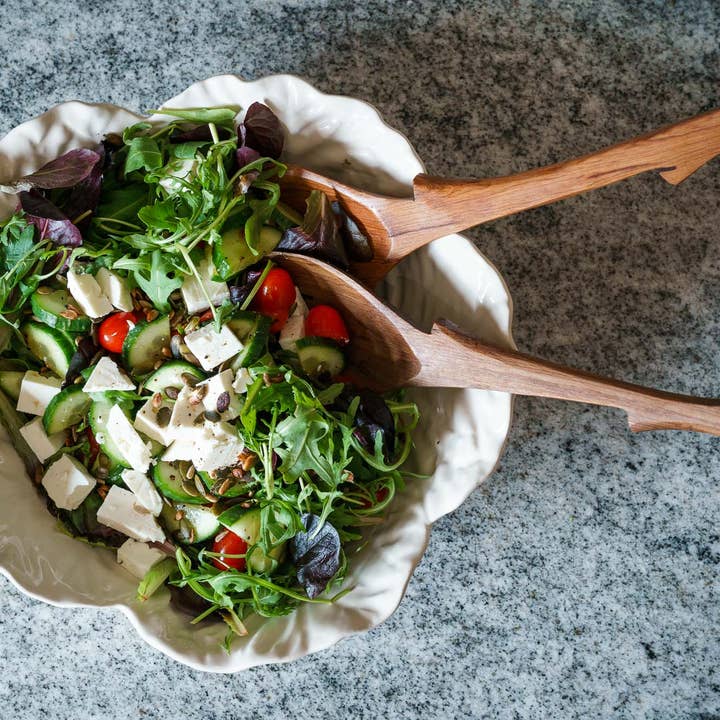 AARVEN - Wholesale Serving Utensil - Olive Wood Branch Salad Servers2