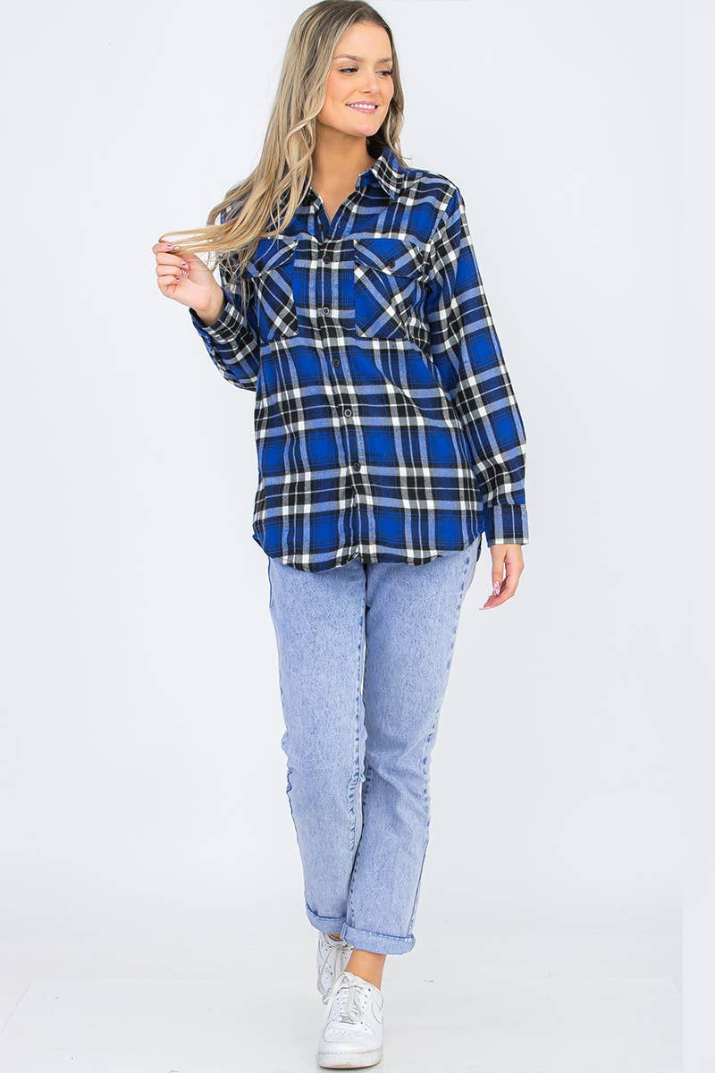 WEIV - Wholesale Button Down Shirt - Women's - WOMENS OVERSIZED FLANNEL LONG SLEEVE SHIRT4