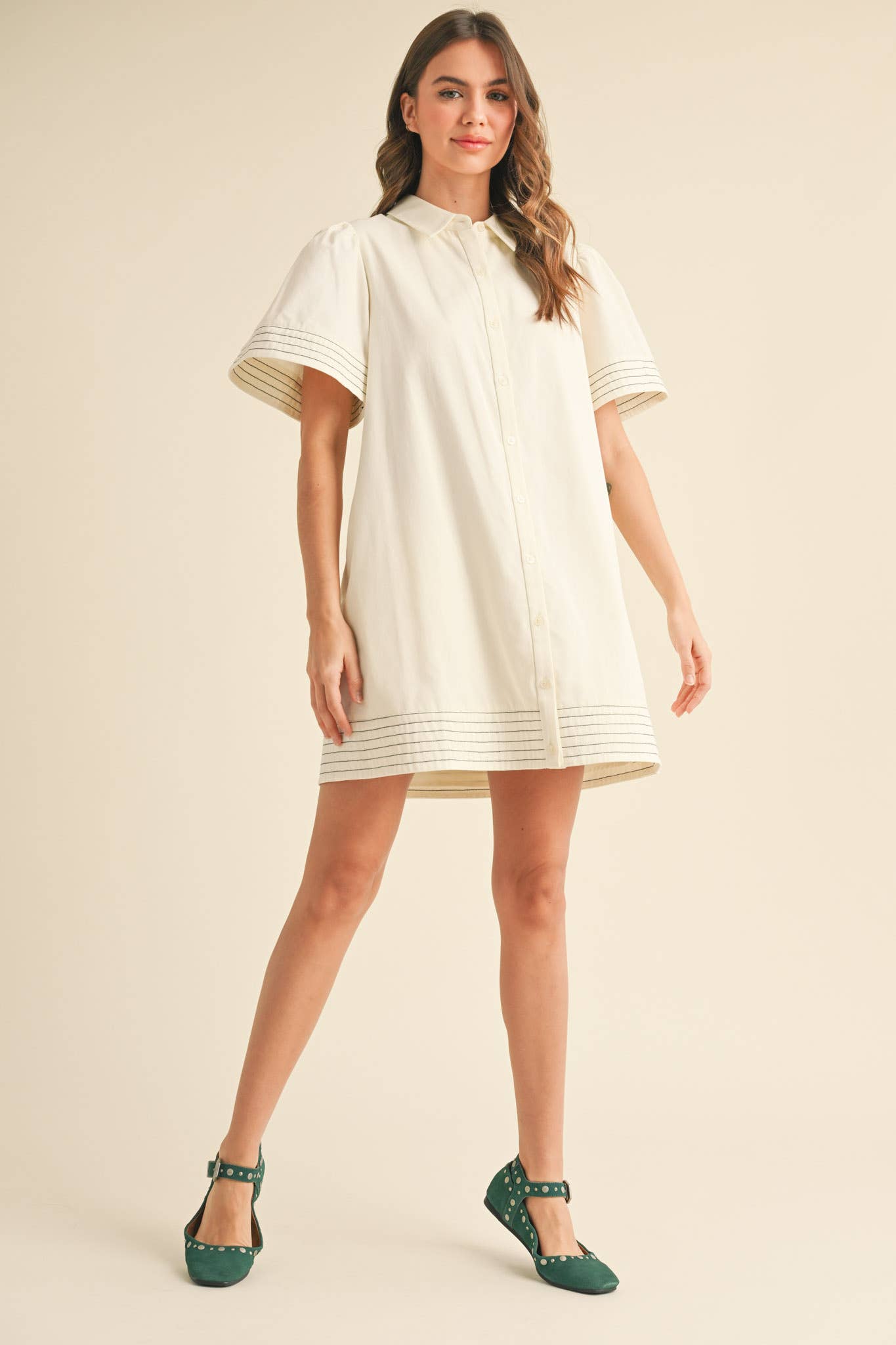 &MERCI - Wholesale Dress - Women's - SHORT SLEEVE BUTTON DOWN MINI DRESS MDR357238