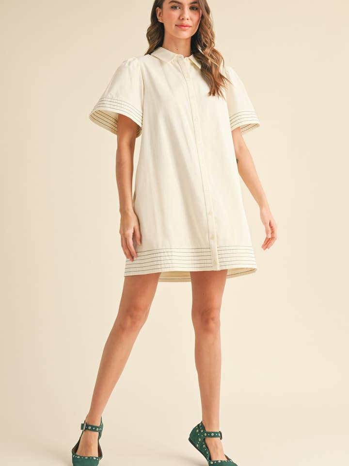 &MERCI - Wholesale Dress - Women's - SHORT SLEEVE BUTTON DOWN MINI DRESS MDR357238