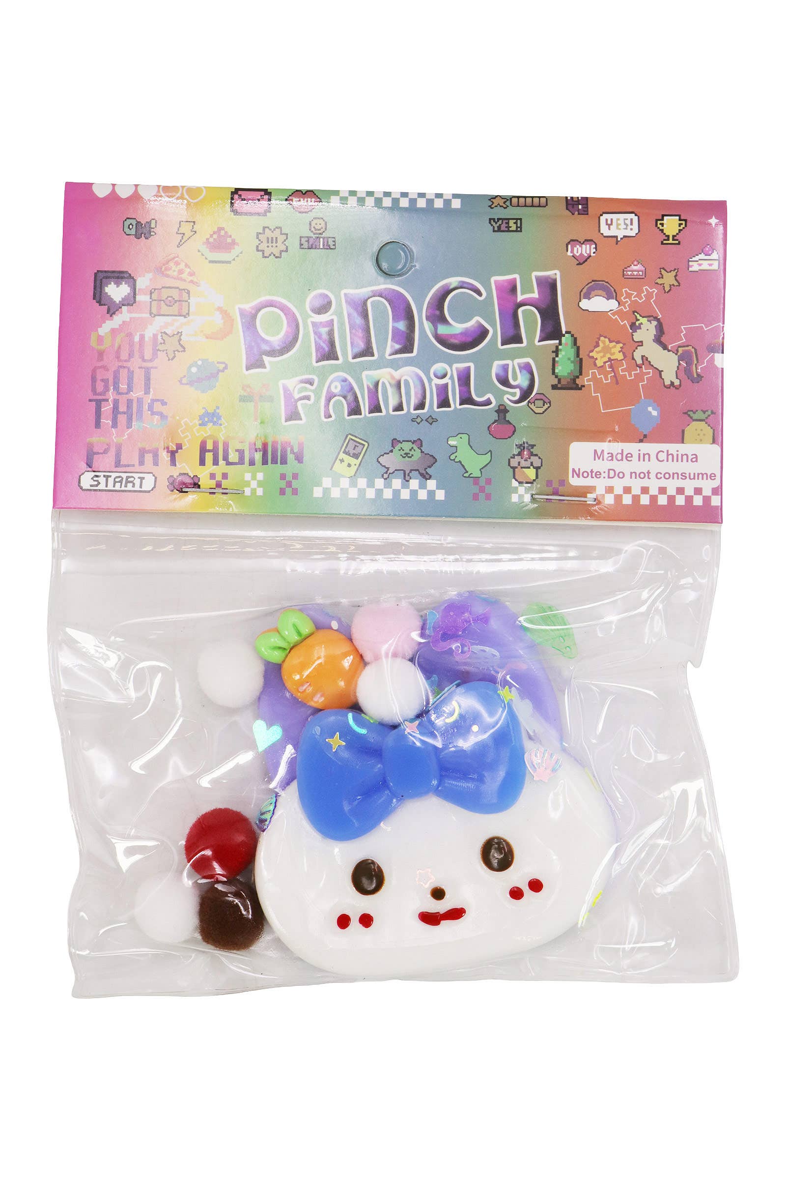 ASSORTED Ribbon Bunny Glitter Sticky Mochi Squishy Bag for wholesale on Faire4