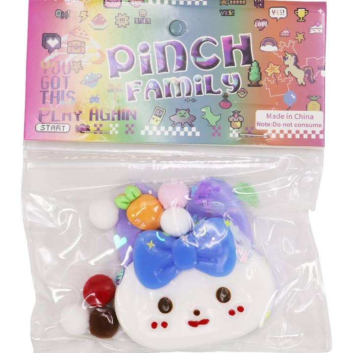 ASSORTED Ribbon Bunny Glitter Sticky Mochi Squishy Bag for wholesale on Faire4