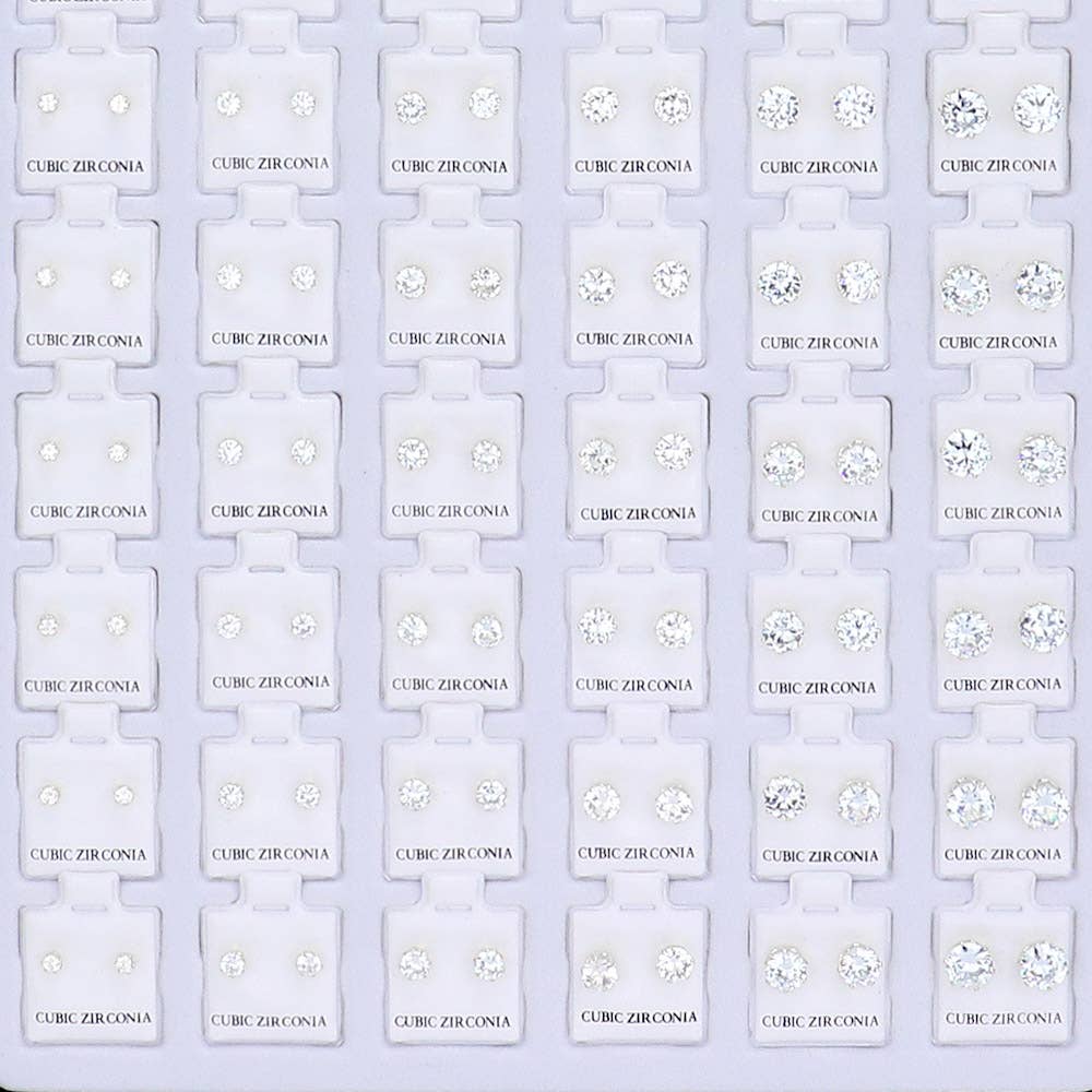 Sensibling Corp. - Wholesale Stud/Post Earrings - 72PAIRS - Round CZ Stone Stud Earrings
3
