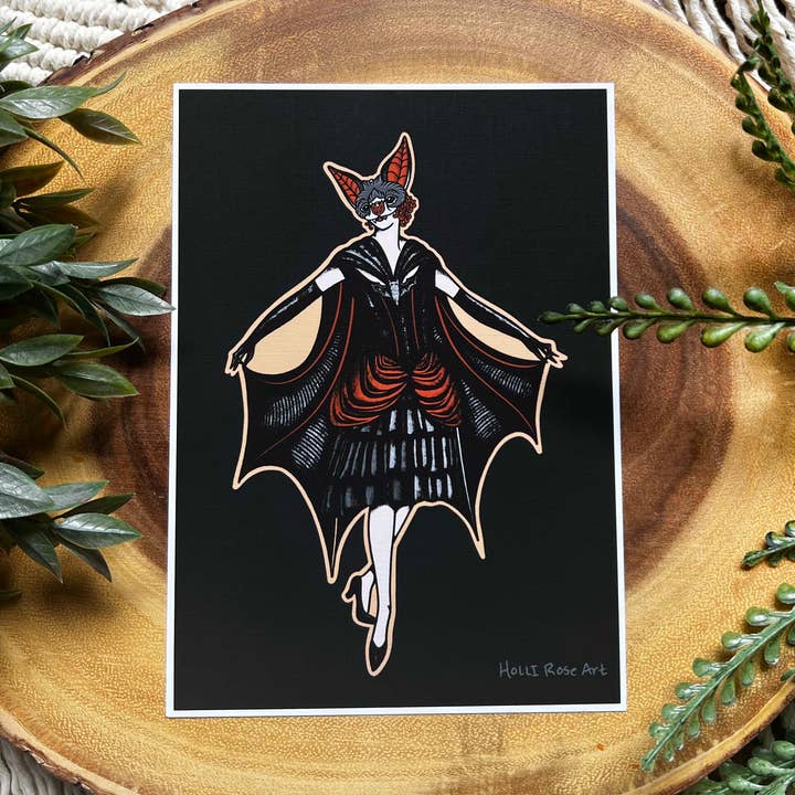 Holli Rose Art - Wholesale Art Print - Vintage Bat Lady Art PrintÂ